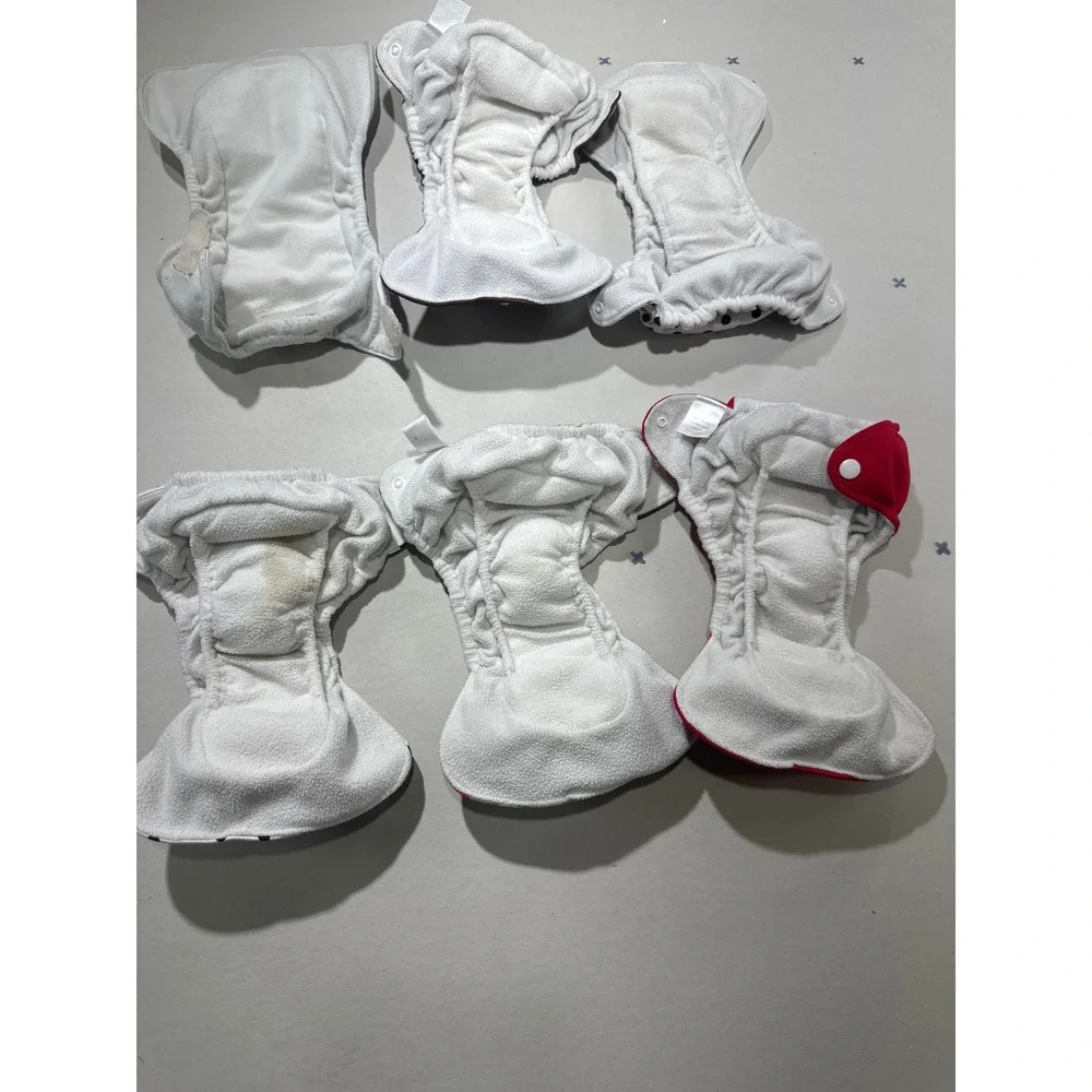 Lot of 6 Newborn and Small Reusable Cloth Diapers Snaps and Hook Loop Fasteners